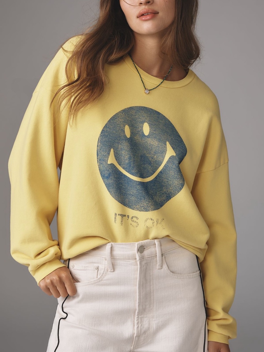 Mother The Drop Square Sweatshirt Yellow Smiley